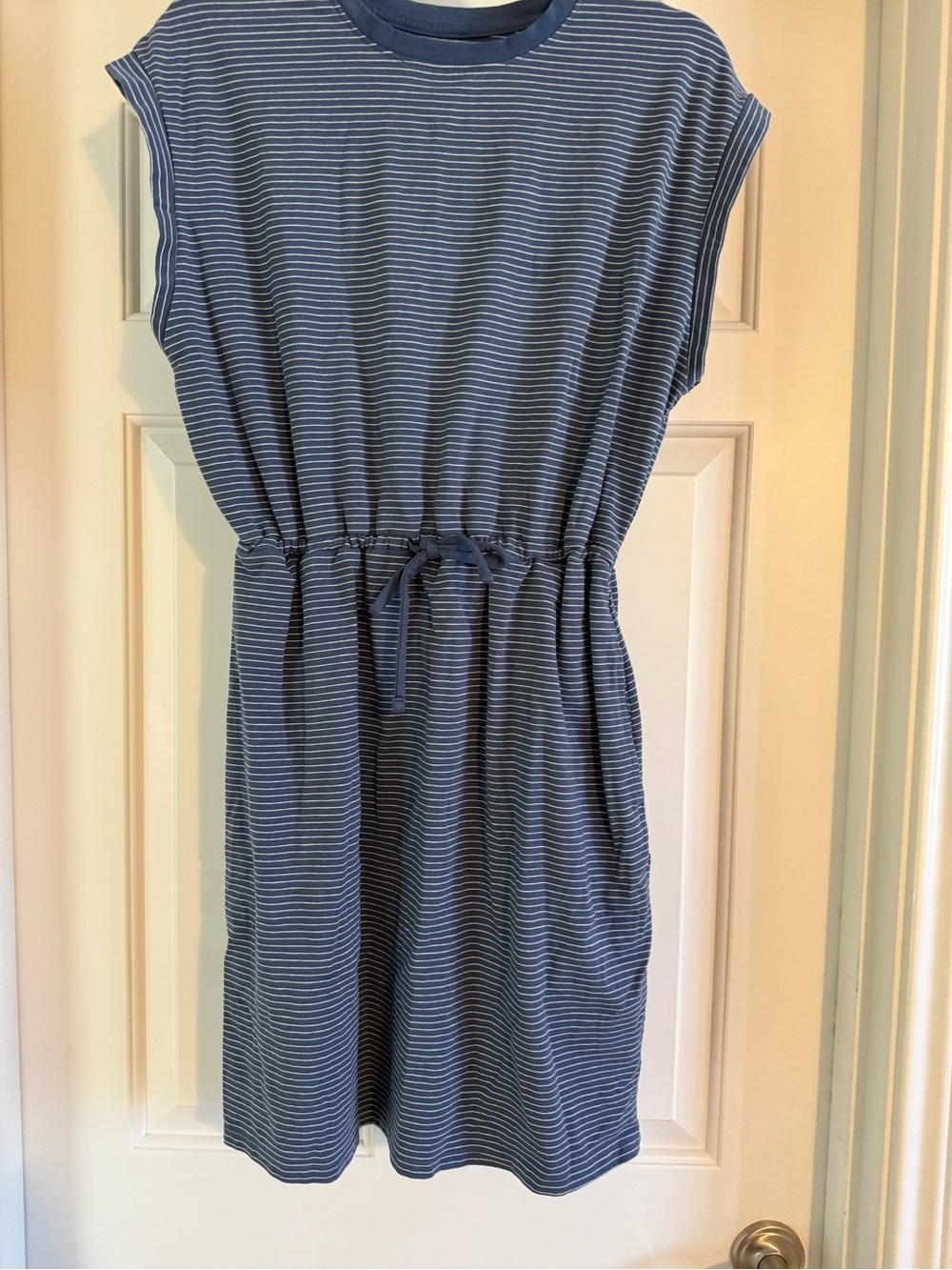 a new day Blue & White Striped Midi Dress with Drawstring Waist
